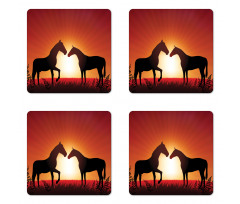 Horses Silhouette on Sunset Coaster Set Of Four