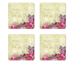 Flora Grunge Theme Coaster Set Of Four