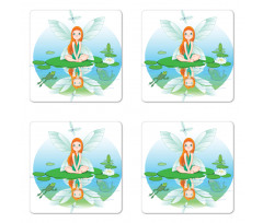 Fairy on Water Lily Leaf Coaster Set Of Four