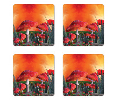 Clouds Leaves Poppies Coaster Set Of Four