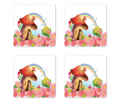 Mushroom House in Garden Coaster Set Of Four