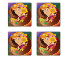 Floral Leafy and Fruits Hair Coaster Set Of Four