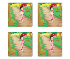 Cartoon Style Geisha Coaster Set Of Four