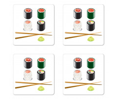 Japan Sushi and Chopsticks Coaster Set Of Four