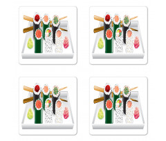 Various Flavored Sushi Plate Coaster Set Of Four