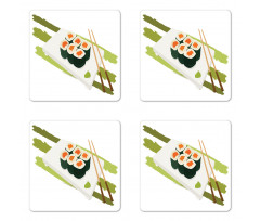 Sushi Maki Plate Chopsticks Coaster Set Of Four