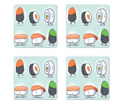 Funny Happy Sushi Characters Coaster Set Of Four