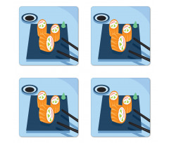 Colorful Doodle Sushi Plate Coaster Set Of Four