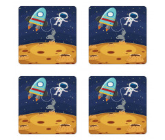 Cartoon Design Space Theme Coaster Set Of Four