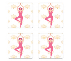 Woman Doing Yoga Lotus Petal Coaster Set Of Four