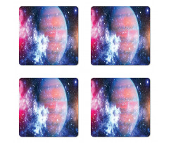 Vivid Nebula and Planet Art Coaster Set Of Four