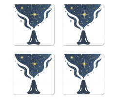 Woman Yoga with Starry Smoke Coaster Set Of Four