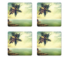 Palm Tree Rocky Shore Coaster Set Of Four
