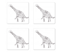 Monochrome Zentangle Dinosaur Coaster Set Of Four