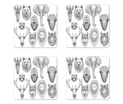 Composition of Animal Heads Coaster Set Of Four