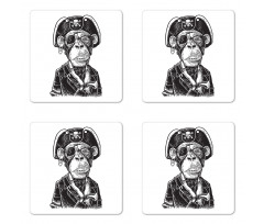 Pirate Monkey Portrait Art Coaster Set Of Four