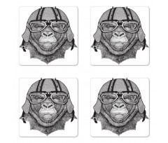 Hipster Grumpy Biker Ape Coaster Set Of Four