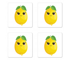 Simplistic Citrus Kawaii Coaster Set Of Four