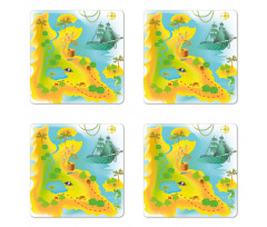 Map of a Treasure Island Coaster Set Of Four