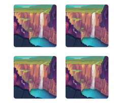 Rural Scene Waterfall Coaster Set Of Four