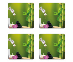 Bamboo Flower Orchid Stone Coaster Set Of Four