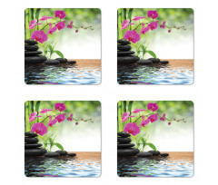 Bamboo Tree Orchid Stones Coaster Set Of Four