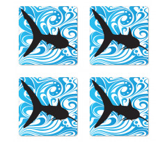 Swirling Waves and a Big Fish Coaster Set Of Four