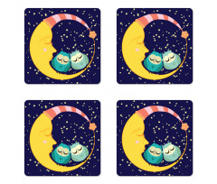 Sleeping Owl Couple Crescent Coaster Set Of Four