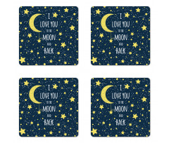 Romantic Typography Moon Star Coaster Set Of Four