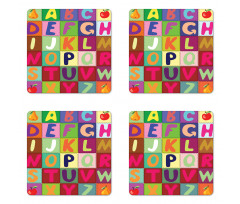 ABC and Fruits Squares Coaster Set Of Four