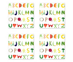 Vegetable Fruit Letters Coaster Set Of Four