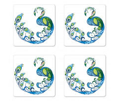 Colorful Peacock Tropic Coaster Set Of Four