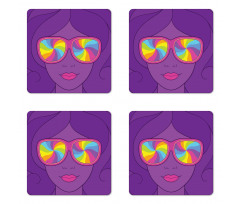 Girl with Rainbow Sunglasses Coaster Set Of Four