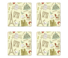 Paris Theme Elements Coaster Set Of Four