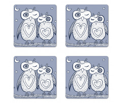 Night Bird Couple Doodle Coaster Set Of Four