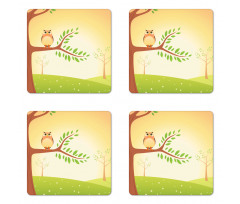 Wise Bird Cartoon Art Coaster Set Of Four