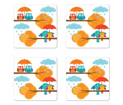 Autumn Cloud Bird Cartoon Coaster Set Of Four