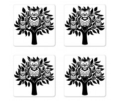 3 Night Birds on a Tree Coaster Set Of Four