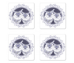 Vintage Night Birds Motif Coaster Set Of Four