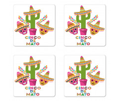 Cactus and Skulls Hat Coaster Set Of Four