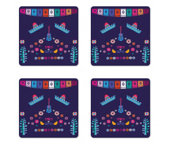 Guitar Hat Flowers Coaster Set Of Four