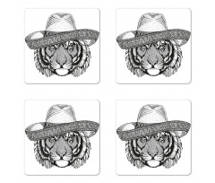 Tiger Fiesta Hat Art Coaster Set Of Four