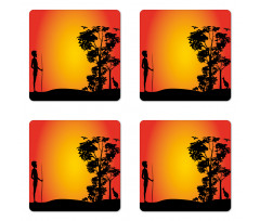 Hunting Man and Tree Coaster Set Of Four