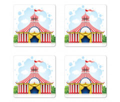 Striped Tent with Flag Coaster Set Of Four