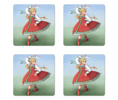 Slavic Girl Dancing Drawing Coaster Set Of Four