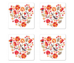 Heart Shaped Flowers Art Coaster Set Of Four