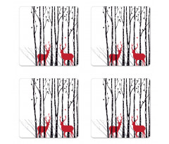 Deer Tree Forest Bird Coaster Set Of Four