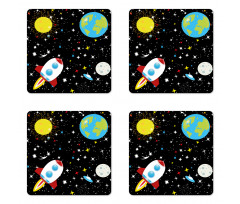 Stars Earth Moon Rocket Coaster Set Of Four