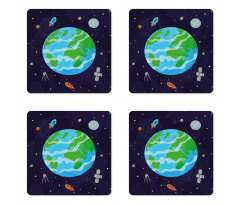 Celestial Cartoon Earth Coaster Set Of Four