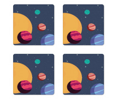 Cartoon Colorful Planets Coaster Set Of Four